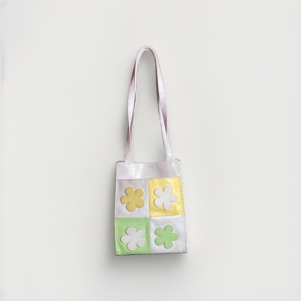 Pastel Flower Reto Patchwork Lunch Bag Y2K Aesthetic Shoulder Bag Cottagecore